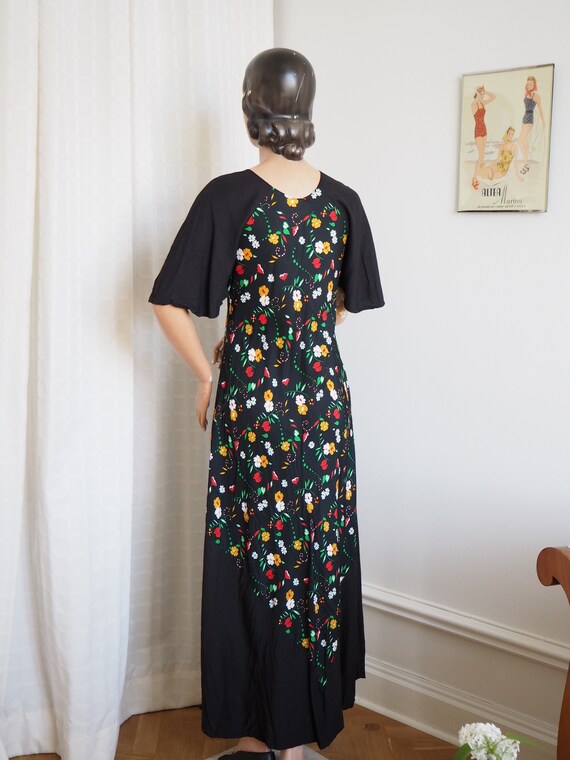 Dark Floral Bias Cut Gown | Butterfly Sleeves | 1… - image 8