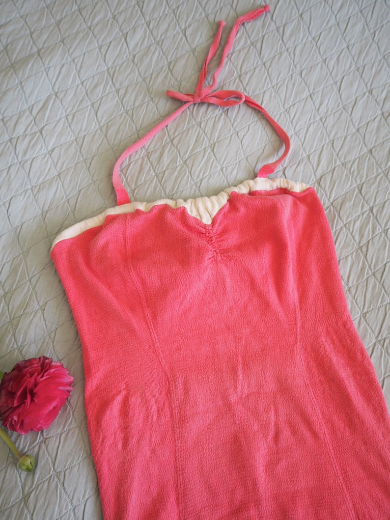 Vintage Summer Beach Wear Dive In Swimsuit 1940s Rose Pink Cotton