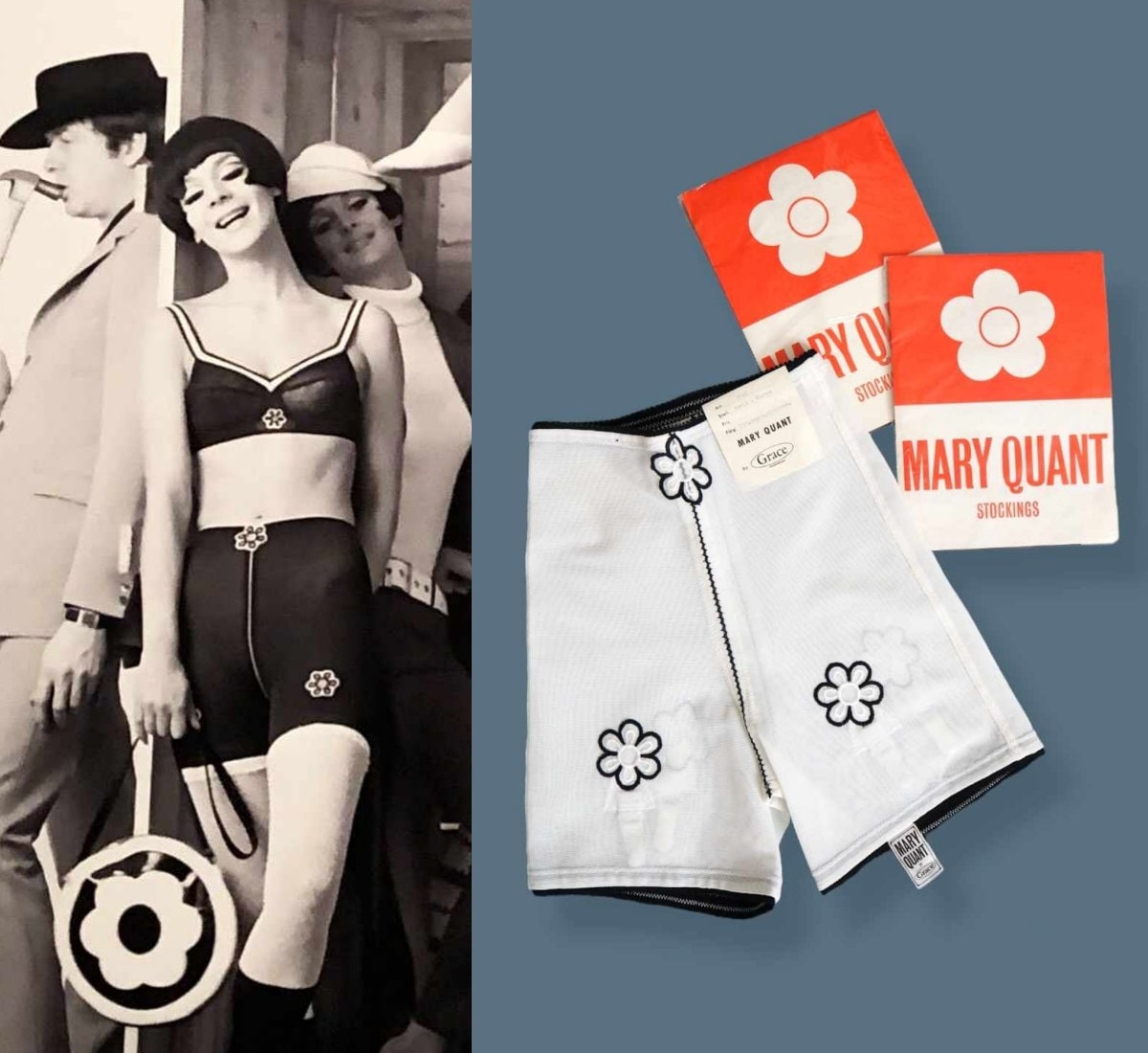 Mary Quant DEADSTOCK Shorts + Stockings | Lingerie Girdle Set | Daisies Appliqués | Iconic 1960s Fashion
