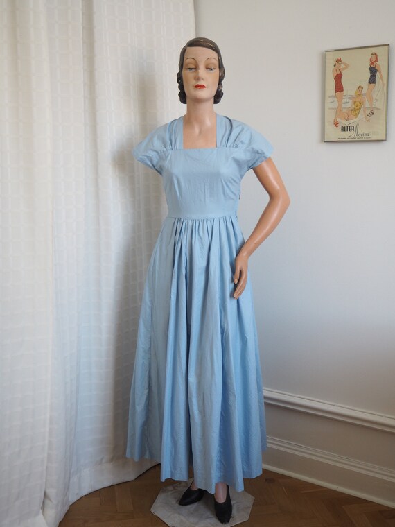 Light Blue Plaid 1940s Cotton Gown | Romantic Sum… - image 4