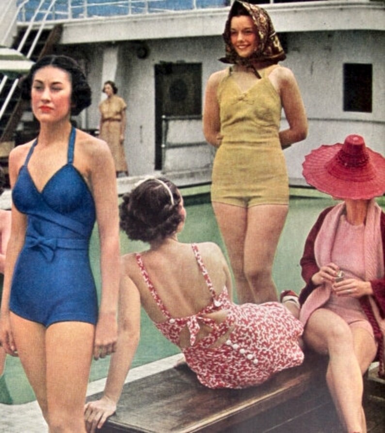 Vintage Summer Beach Wear Dive In Swimsuit 1940s Rose Pink Cotton