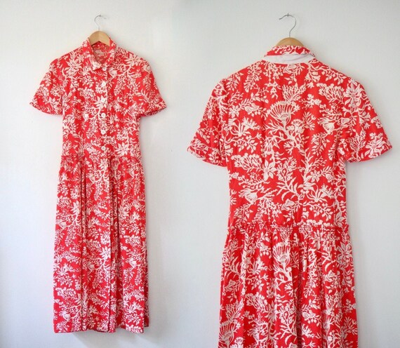 Tropical Summer 1940s Bedford Cotton Dress | OPEN… - image 7