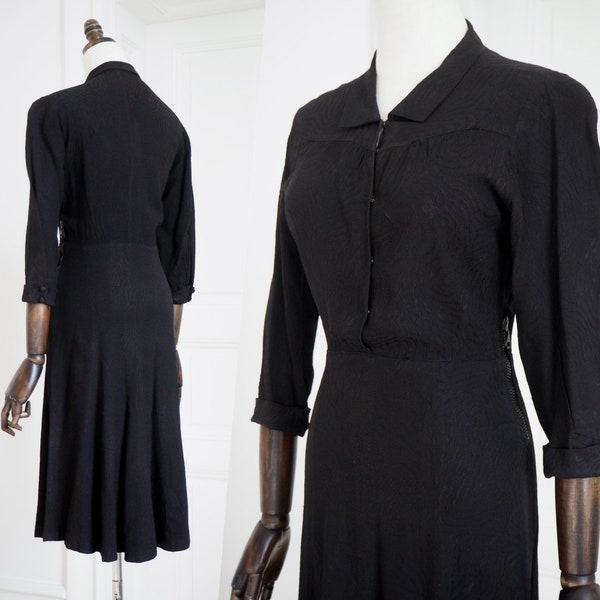 Shimmering 1930s Dress | Classic & Elegant Shirtwaist | Day to Night | Waist 29"