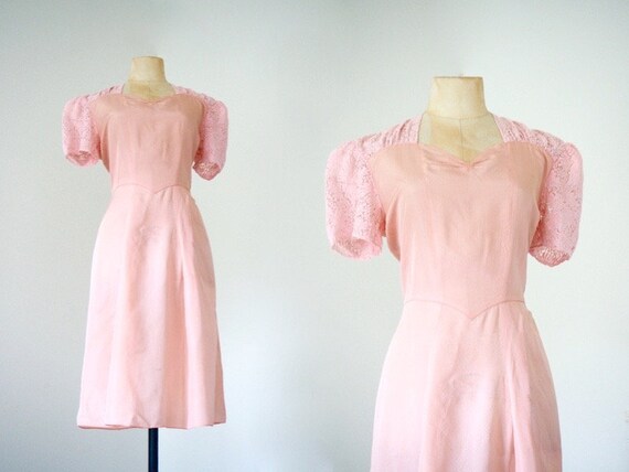 Romantic 1930s Day Dress | Puffed Lace Sleeves | 3