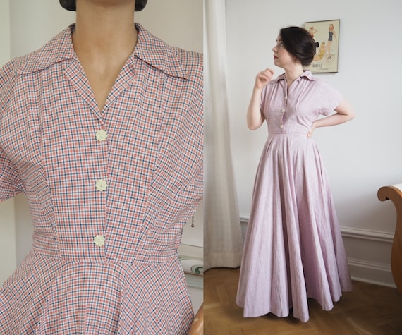 Plaid 1940s Cotton Gown | FULL CIRCLE Bias Cut Sk… - image 1