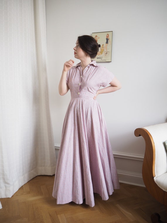 Plaid 1940s Cotton Gown | FULL CIRCLE Bias Cut Sk… - image 9