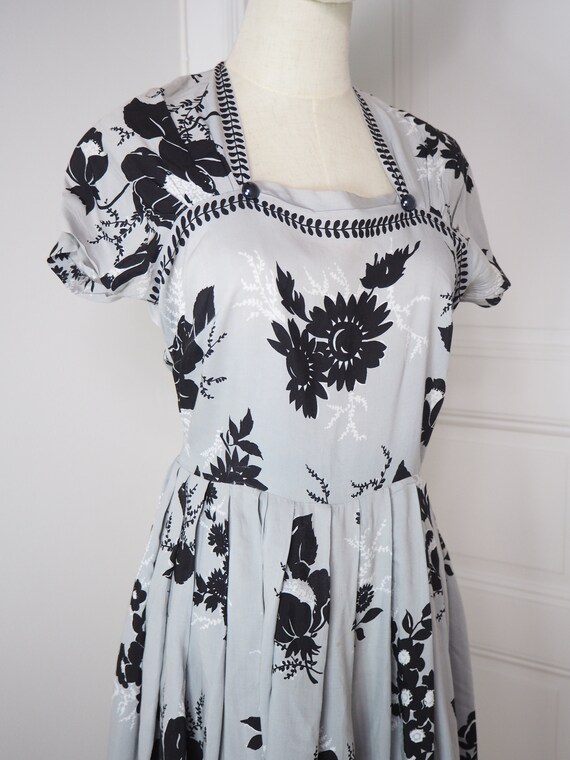 Adorable 1940s Cotton Floral Dress | Black & Whit… - image 8
