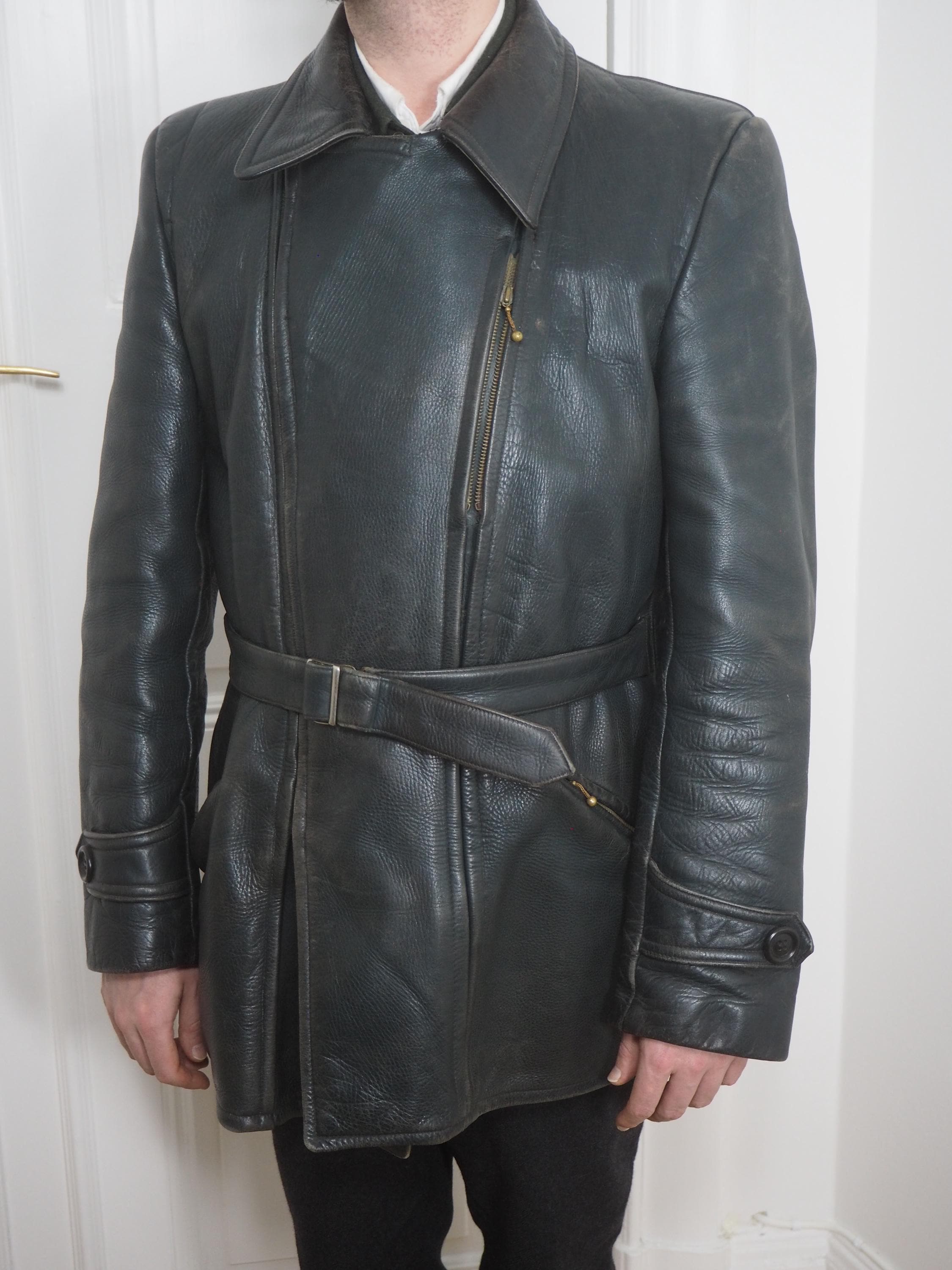 M*c様 30s 40s German vintage ライダース German 1940s Black Leather Jacket | belted Biker Model