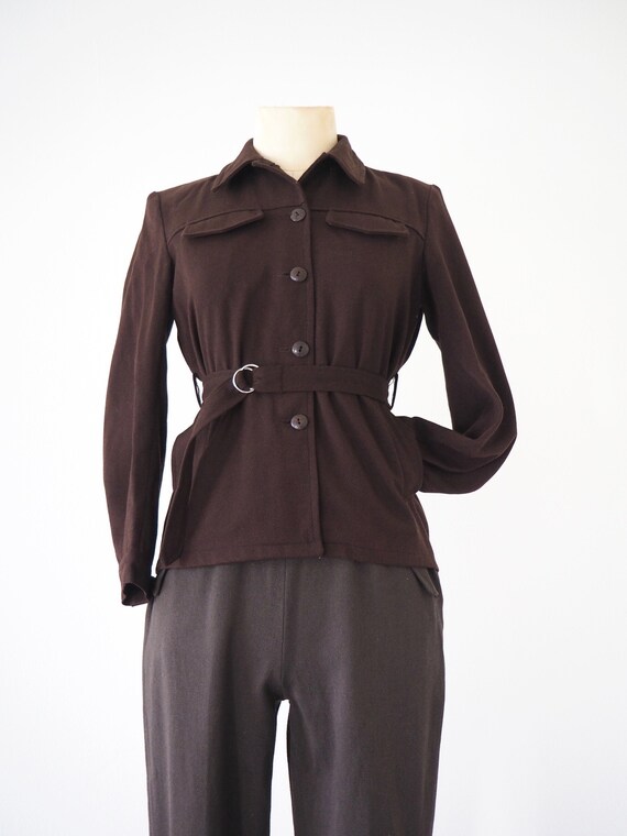 Brown Sport Vintage Jacket | Pockets, Belt & Shoul