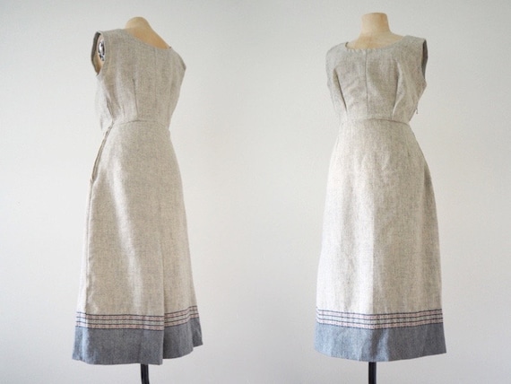 Wool 1940s Folklore Grey Pinafore Winter Day Dress