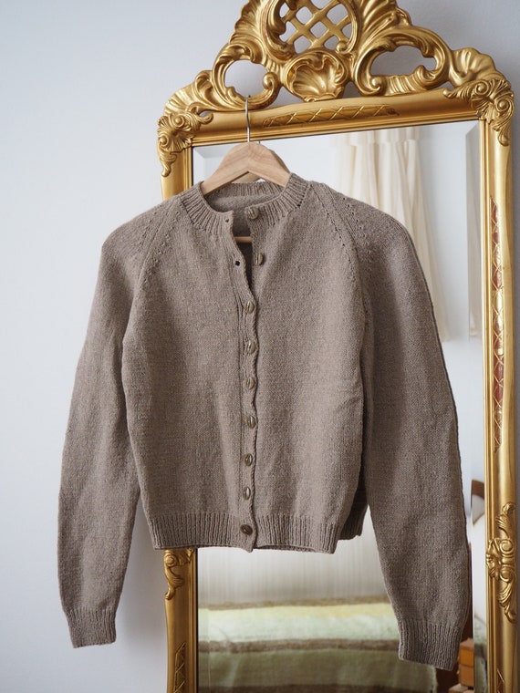 Oat Beige Wool Knit Cardigan | 1940s to 1950s | Wa