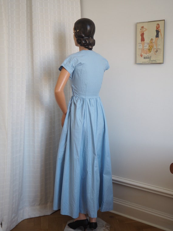 Light Blue Plaid 1940s Cotton Gown | Romantic Sum… - image 5