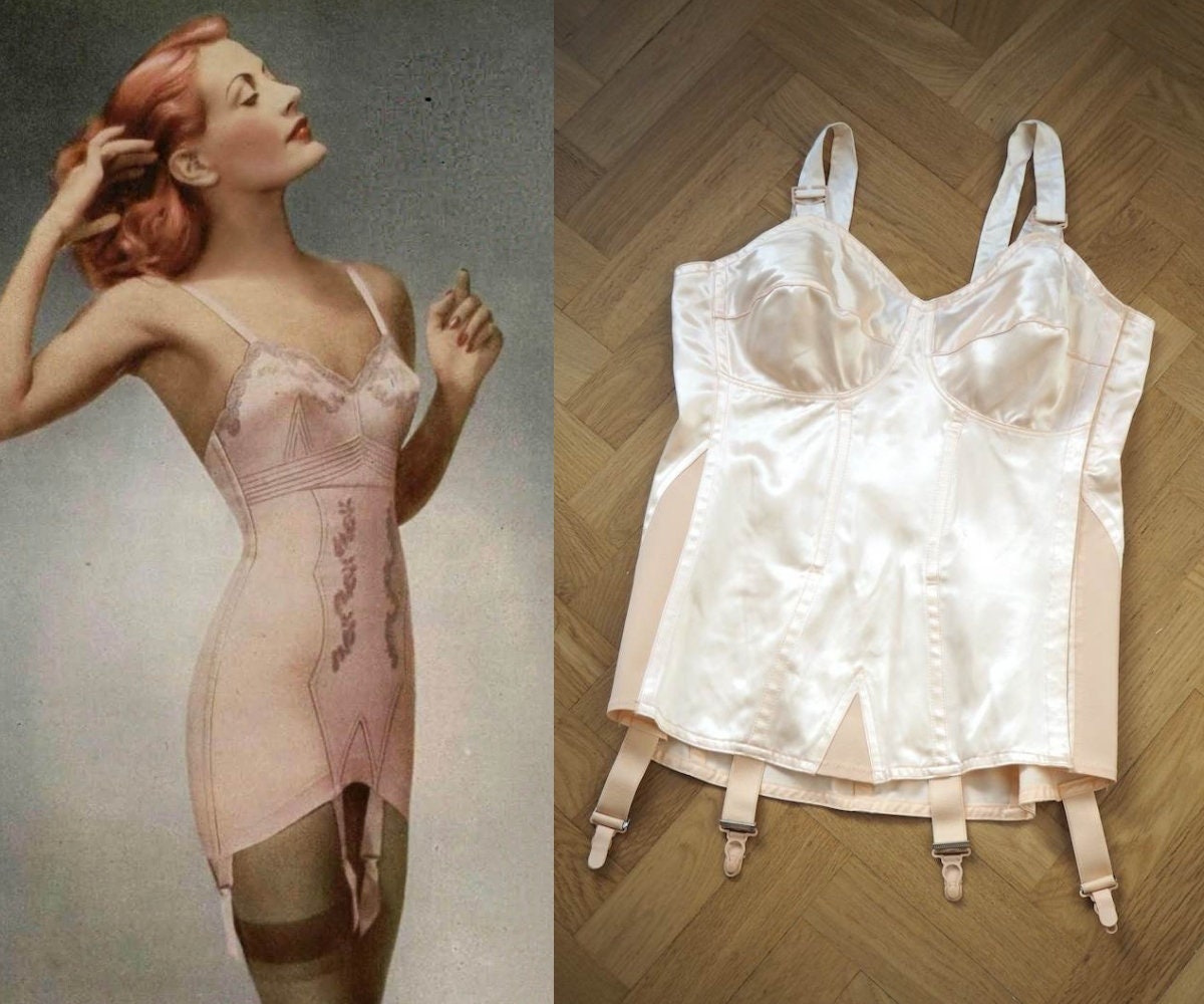 VTG 1960S IVORY Silky Stretch Nylon Open Corset Girdle Suspenders 38-40  Hips £12.99 - PicClick UK