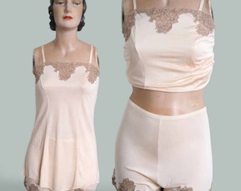 Deadstock 1930s Lingerie Set | Camisole & French Knickers | Rare Vintage Underwear | Romantic Lace | In Original Box | Waist 23.5&quot; to 34.5&quot;