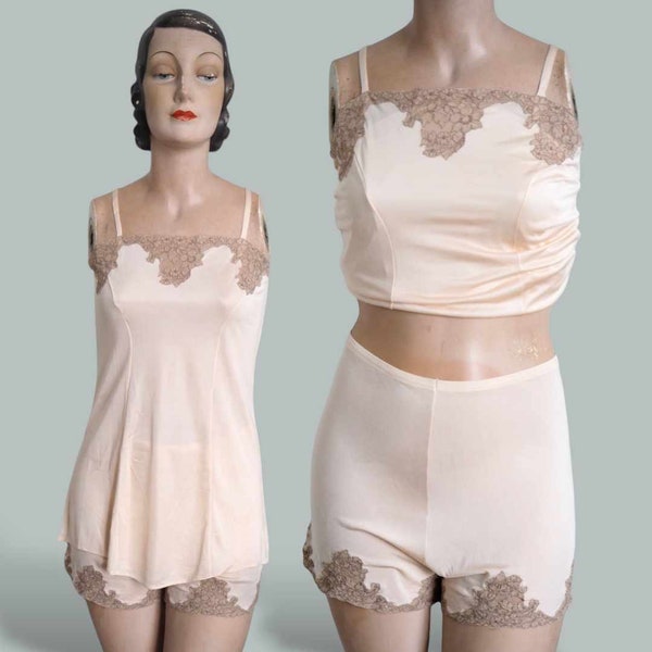 Deadstock 1930s Lingerie Set | Camisole & French Knickers | Rare Vintage Underwear | Romantic Lace | In Original Box | Waist 23.5" to 34.5"