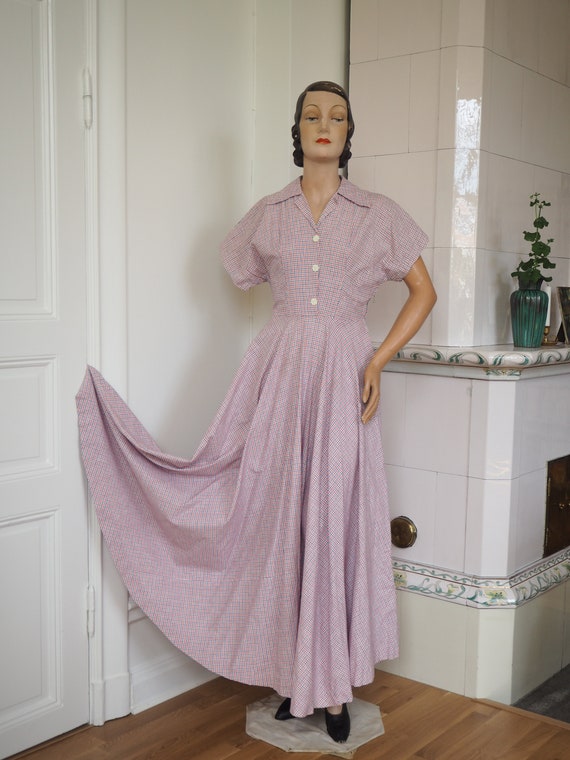 Plaid 1940s Cotton Gown | FULL CIRCLE Bias Cut Sk… - image 3