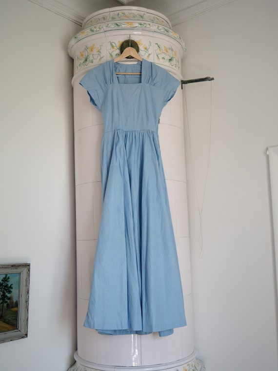Light Blue Plaid 1940s Cotton Gown | Romantic Sum… - image 7