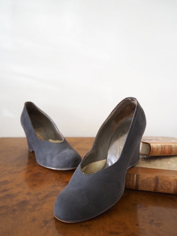 High 1940s Wedges Gray Suede Heels From Hedströms