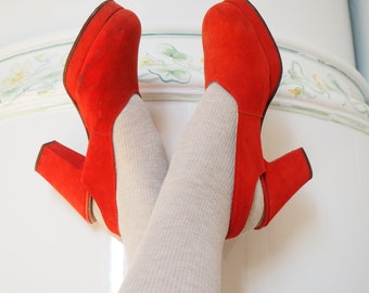 Rare Red 1940s Platforms | Summer Slingback Sandals | High Heels 40s Fashion | Inside Length 9.64"