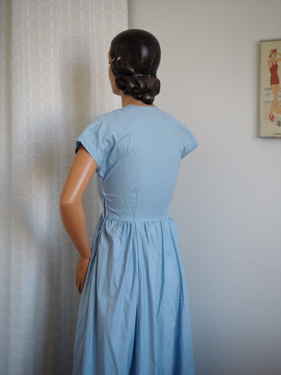 Light Blue Plaid 1940s Cotton Gown | Romantic Sum… - image 6