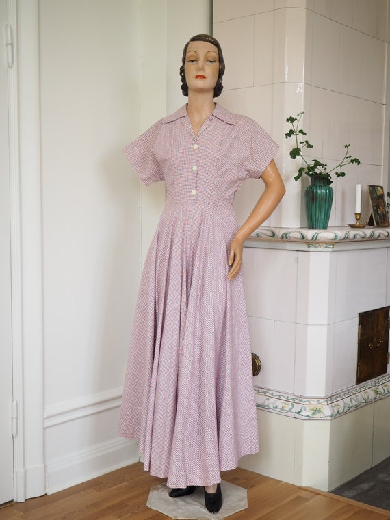 Plaid 1940s Cotton Gown | FULL CIRCLE Bias Cut Sk… - image 4