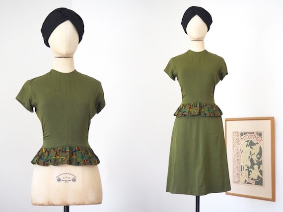 Soutache Embroidery 1940s Forest Green Set | Peplu