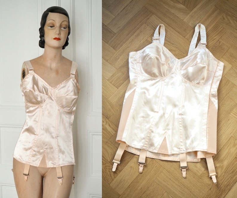 Voluptuous Silky Girdle Corset Romantic Pale Pink Boudoir Etsy