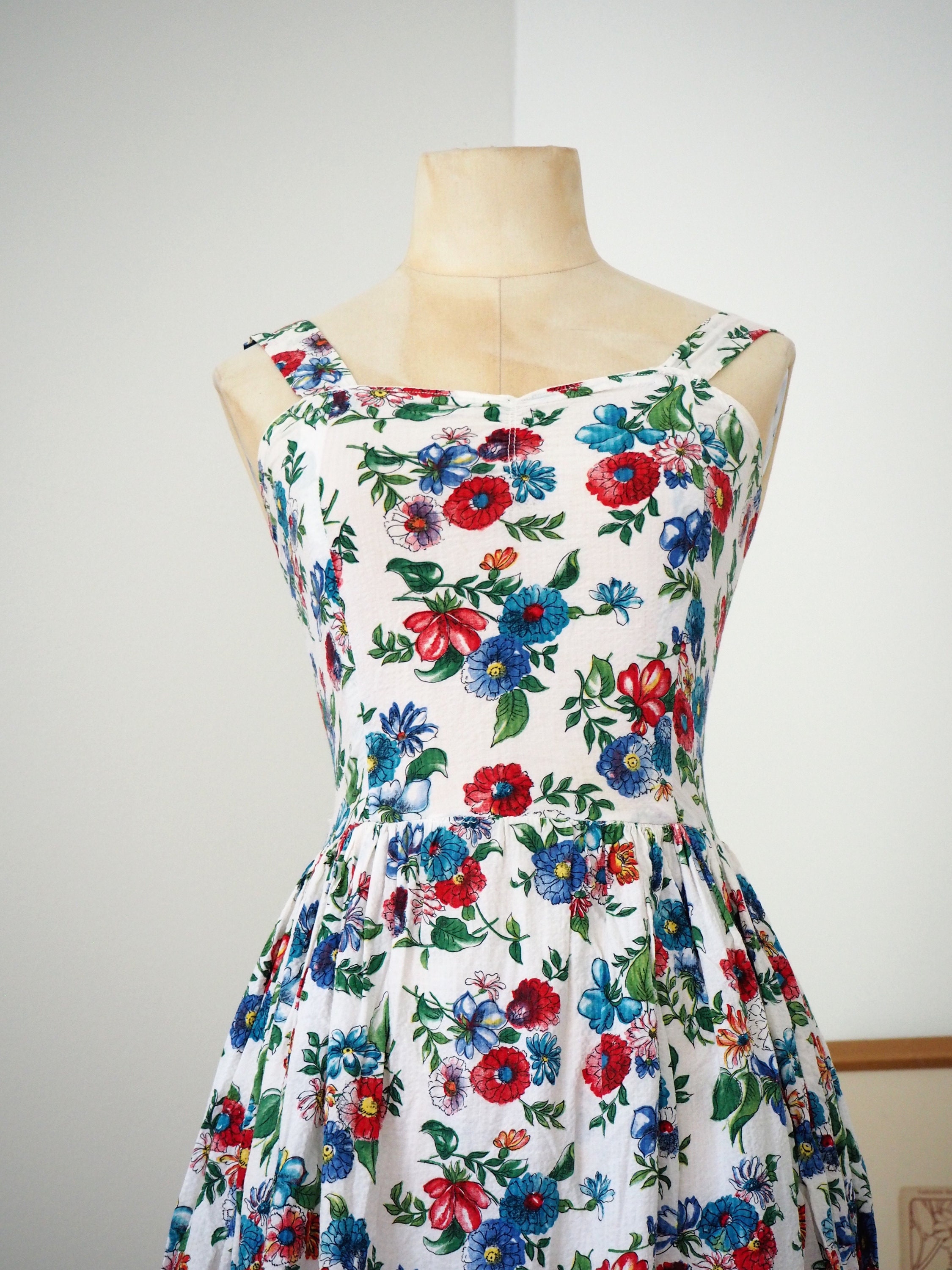 Seersucker late 1940s Summer Set Dress and Bolero Jacket | Etsy