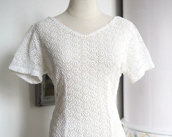 Romantische jaren 1950 pure kanten blouse | Metalen ritssluiting bij de nek | Taille 33,8"