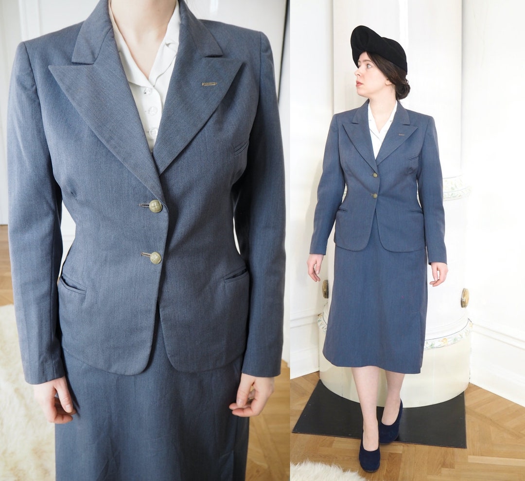 1940s Suit Jacket Skirt Hat Set | XS/S