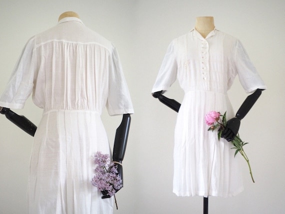 Rare 1930s White Linen Day Dress | Beautiful Detai