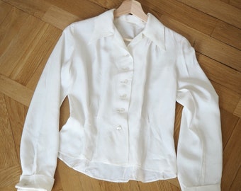Rare 1940s Shirt Blouse | Sportswear Lady Daywear Fashion | Mother of Pearl Cufflinks | Bust 37.7"