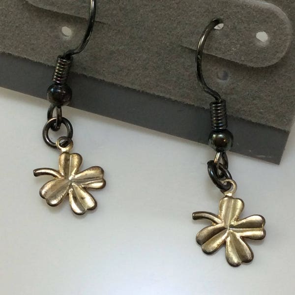 Lucky Charm Earrings - sterling silver, dangle, drop, gift for her, vintage, antique, artsy, fine, hipster, trending, sale, discount, clover
