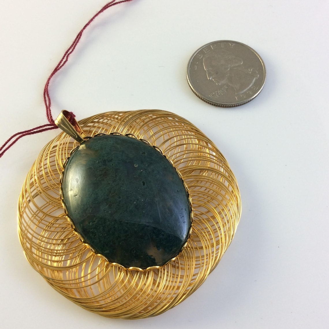 Dark Green Jade Pendant With 14k Gold Plating Gift for Her, Cabochon