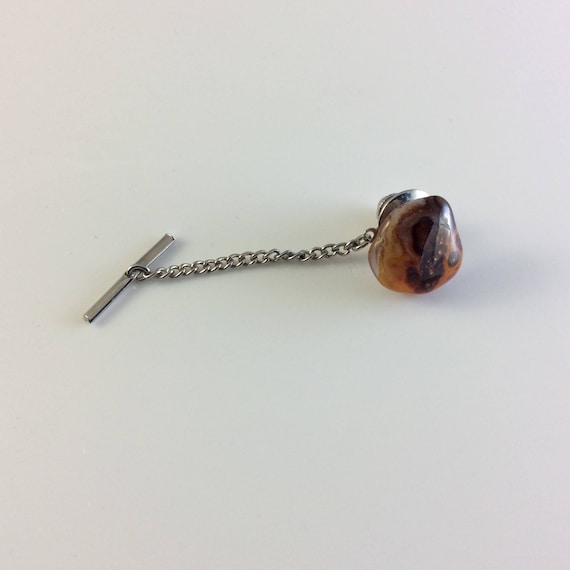 Fire Agate Stone Tie Tac - vintage, antique, gift 
