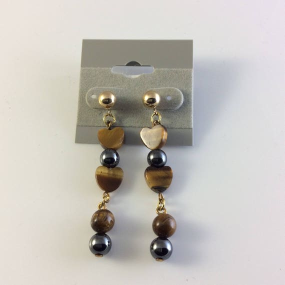 Tiger Eye with Hematite Beads Dangle Earrings -  … - image 1