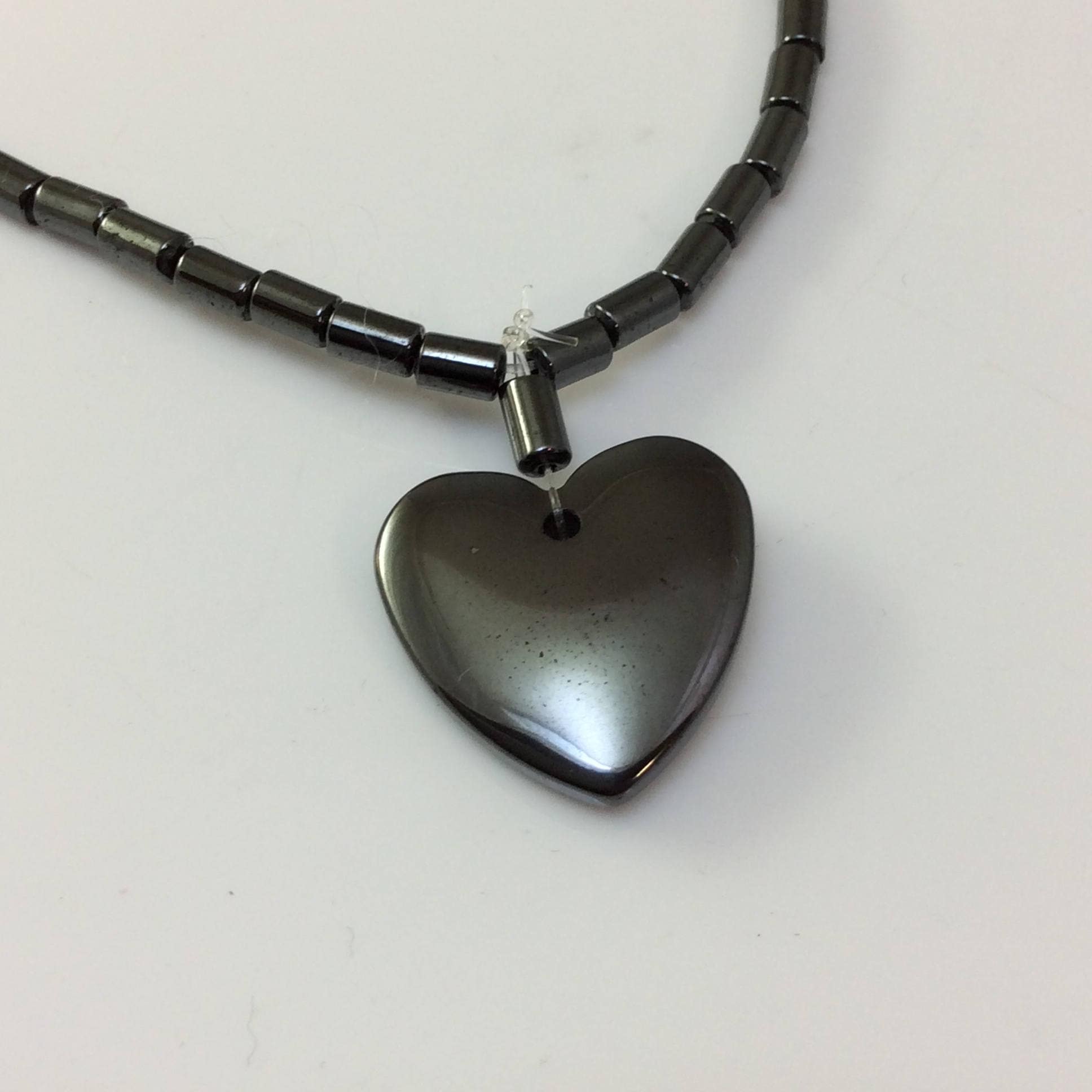 Hematite HEART Pendant and Necklace Very Unique Vintage Fine