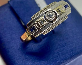 ArtDeco Band Ring, Natural Saphires & Diamond 18k