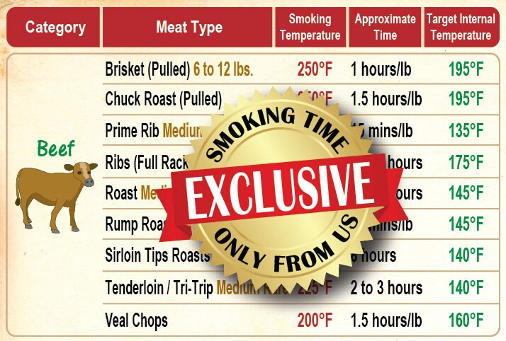 Easy Function 9x12 Meat Smoking Guide & Magnet - Premium Smoker Accessories  for BBQ Lovers - Includes Celsius Smoking Temperature, Internal Temp