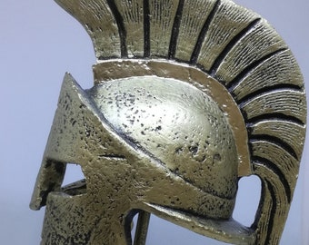 Estatua del casco de Leónidas, bronce, griego, espartano, alabastro, hecha a mano