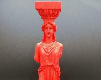 Caryatid Sculpted Female Figure of the Erechtheion Greek Art Statue Red