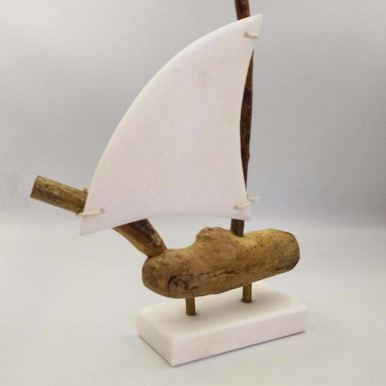 Driftwood and Marble Sail Boat Handmade Art Decoration image 3