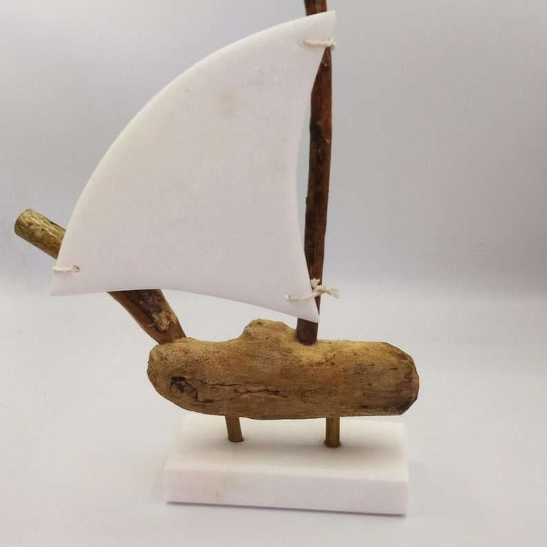 Driftwood and Marble Sail Boat Handmade Art Decoration image 1