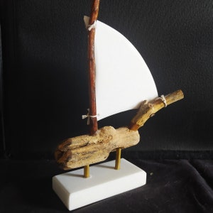 Driftwood and Marble Sail Boat Handmade Art Decoration image 6