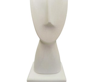 Cycladic Figurine Head: Handmade Greek White Marble Sculpture (8.26in)