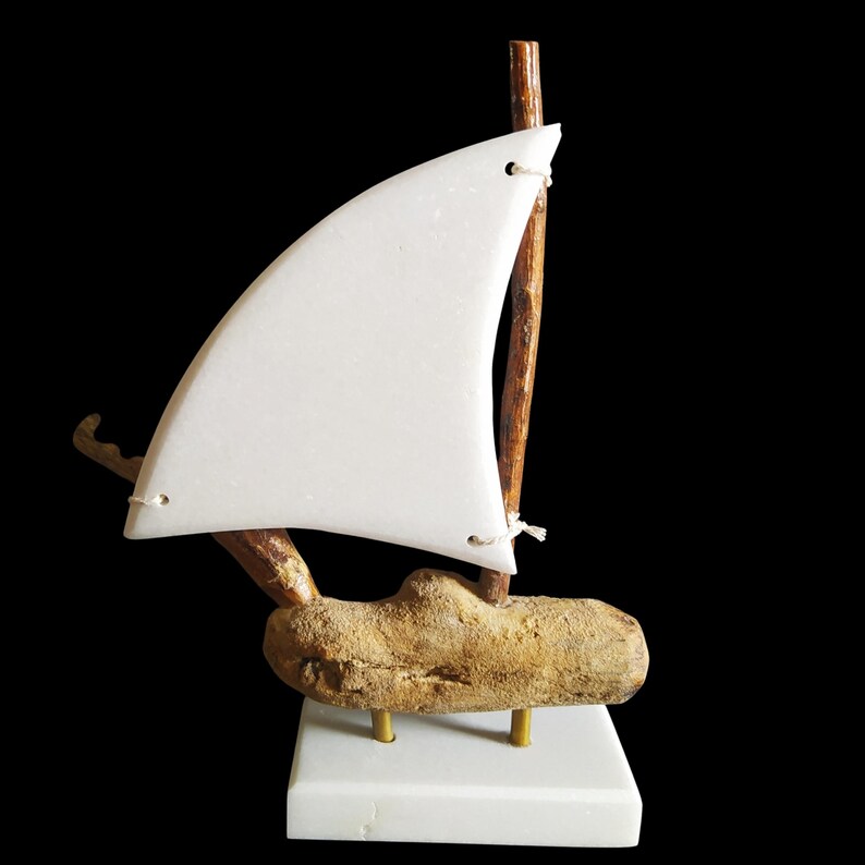 Driftwood and Marble Sail Boat Handmade Art Decoration image 2