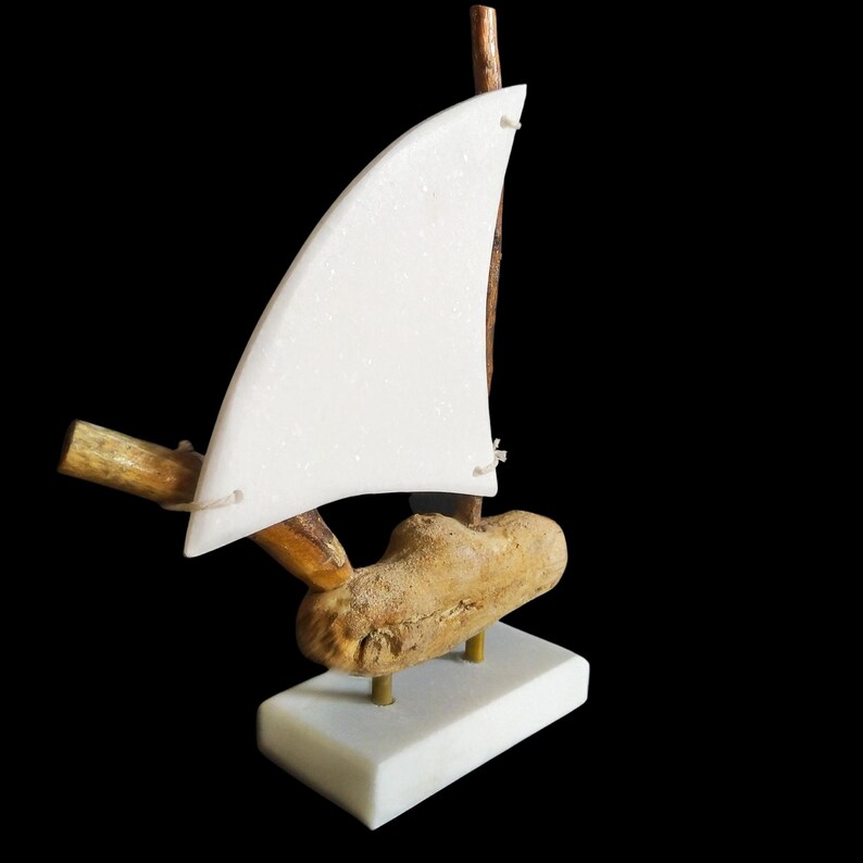 Driftwood and Marble Sail Boat Handmade Art Decoration image 7