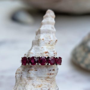 Vintage Sterling Silver Five Stone Ruby Red Ring, Size 8.25