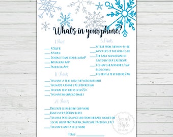 What's In Your Phone Game - Winter Baby Shower Game - Snowflake Theme - Instant Download - Digital Printable - BONUS GAME