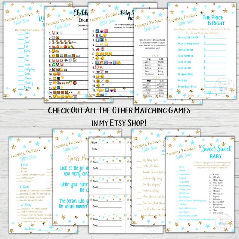 Lullaby Baby Shower Game Twinkle Twinkle Little Star Blue Gold Star ...